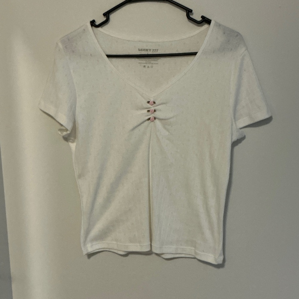 White V-Neck Short Sleeve Top